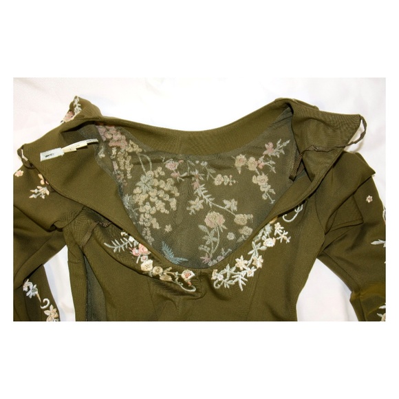 NEW Kimchi Blue Sakura Olive Green Floral Embroidered Long Sleeve Mini Dress - S - Picture 7 of 8